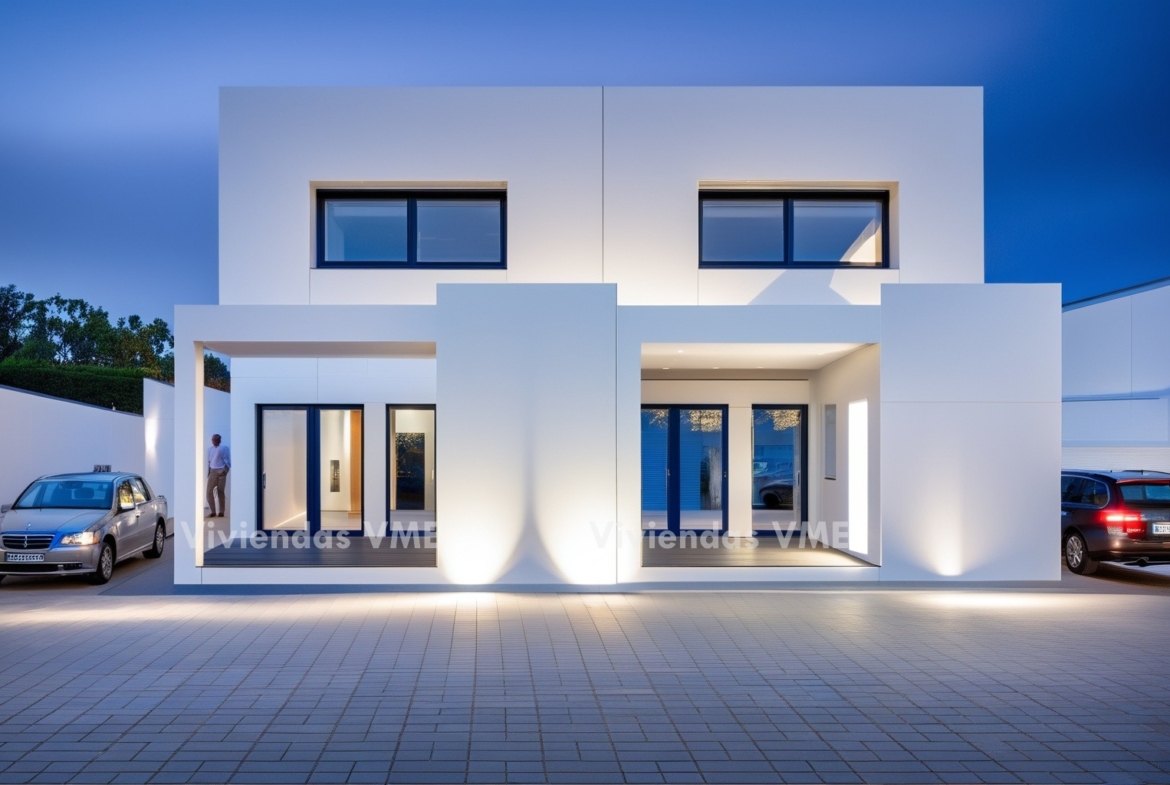 Casas entre medianeras con garaje y patio interior con fachada de hormigón coloreado de alta calidad